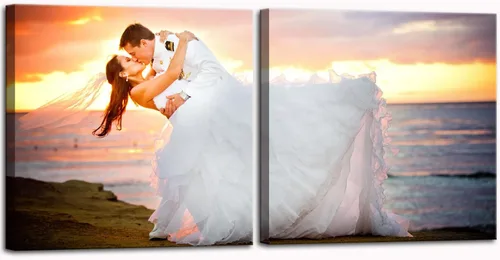 Miniatura 13 de ZHIYYHAO Impresiones en lienzo personalizadas con tus fotos, juego de 2 fotos enmarcadas de 16 x 24 pulgadas, retrato familiar personalizado para 2