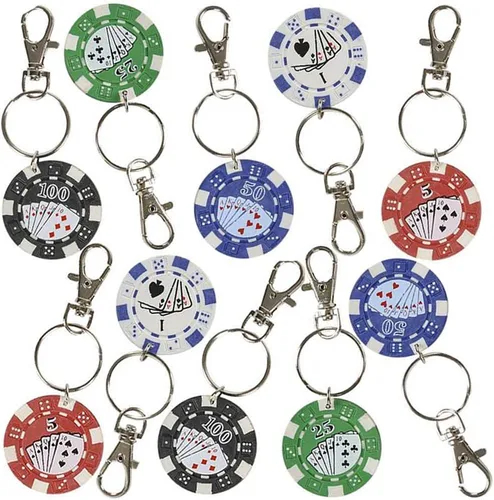 ArtCreativity Llaveros de fichas de póquer para niños, paquete de 12, divertido mosquetón con clip para mochila, bolso, equipaje, recuerdos de