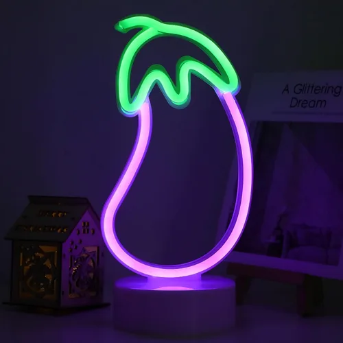 Miniatura 2 de ENUOLI Letrero de neón en forma de berenjena, letrero LED de neón de berenjena para dormitorio, luces de berenjena moradas, lámpara USB / funciona