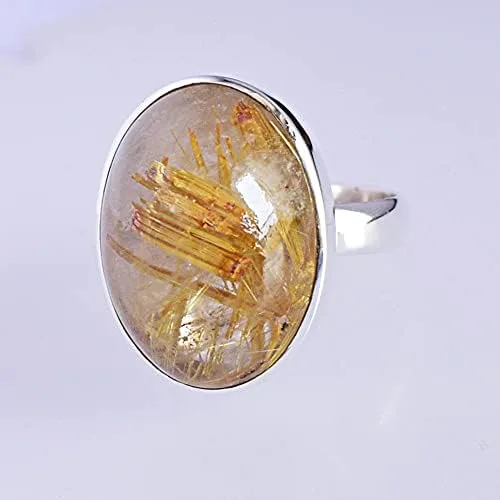 Miniatura 6 de Ravishing Impressions Anillo de plata de ley 925 con piedras preciosas de rutilo de oro, joyería de diseño increíble para mujer