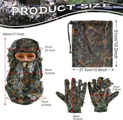 Miniatura 4 de Zicac Outdoor – Traje de camuflaje Ghillie 3D con hojas para caza al aire libre – Ropa de camuflaje para la jungla y bosque