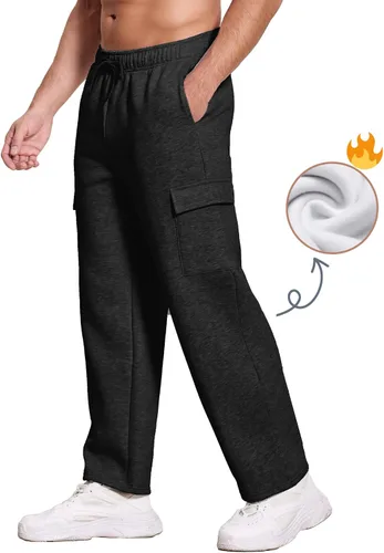 Miniatura 3 de Deyeek Pantalones deportivos con forro polar para hombre, pantalones deportivos de carga con parte inferior abierta, pantalones deportivos