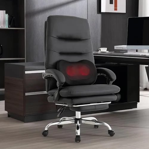 Miniatura 2 de Silla de oficina ejecutiva de masaje amasado con calefacción, silla reclinable de 90-135° con reposapiés, sillas de escritorio ergonómicas