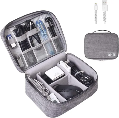 Miniatura 14 de OrgaWise Organizador electrónico, bolsa de accesorios electrónicos, organizador de cables de viaje de tres capas para iPad Mini, Kindle, discos