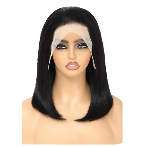 Miniatura 7 de ALHER Peluca de cabello humano corto estilo Bob, pelucas de encaje frontal transparente de 13 x 4 pulgadas, densidad del 180 % para mujeres