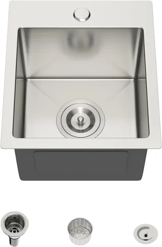Mocoloo Fregadero de barra de 13 pulgadas con caída en la parte superior, fregadero de cocina pequeño de acero inoxidable T304 de 13 x 15 pulgadas,