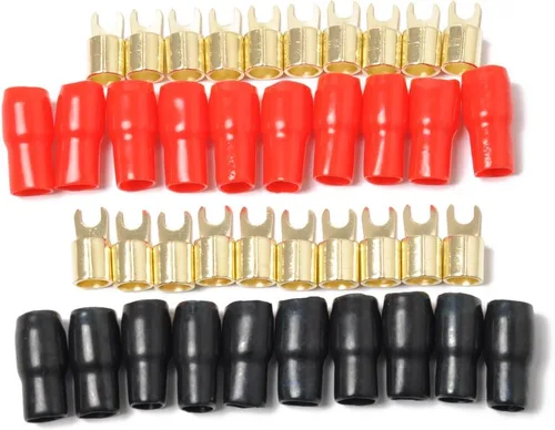 10 pares de terminales de pala de tira de cobre chapado en oro de 4 calibre, adaptadores de horquilla de pala, conectores, tapones, barrera de