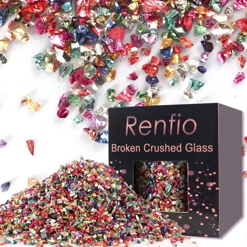Miniatura 29 de Renfio Fragmentos de purpurina de vidrio triturado roto de 0.079 a 0.157 pulgadas, irregulares, pequeños chips metálicos gruesos, 7 onzas (7.05 oz)