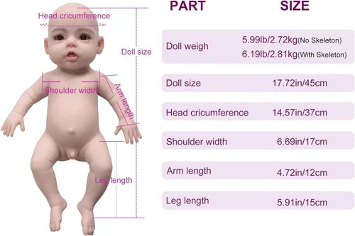 Miniatura 5 de Muñecas de bebé Reborn de 17.7 pulgadas de silicona realista de cuerpo completo, muñecas no de vinilo, muñeca de silicona platino real realista