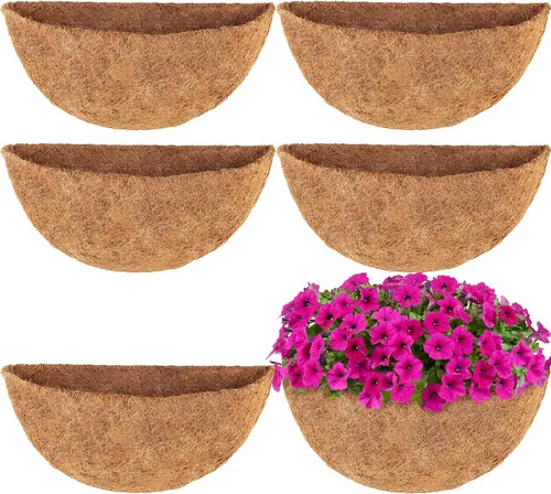 Miniatura 13 de HFHOME 4 piezas de revestimiento de coco medio redondo de 12 pulgadas, maceta de pared de medio círculo de 12 pulgadas, forros de repuesto de fibra