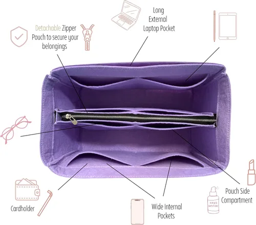 Miniatura 5 de Divitize Premium Purse Organizer compatible with LV Graceful PM/MM Organizer — Handmade 2mm Felt Insert, Perfect Fit No Bulky Effect, Gold Zipper
