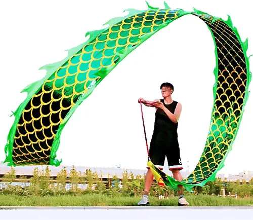 Miniatura 6 de DSJUGGLING Dragón Poi 3D con bola pesada de 4.94 oz y cuerda de columpio de 3.6 ft – Serpentina de cinta de dragón dorado chino de seda fluida