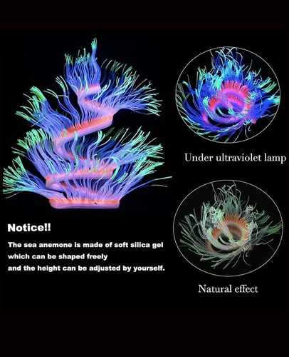 Miniatura 5 de ZtohPyo 4 piezas de decoración de pecera de acuario con efecto brillante, adorno artificial de silicona brillante, plantas de arrecife de coral