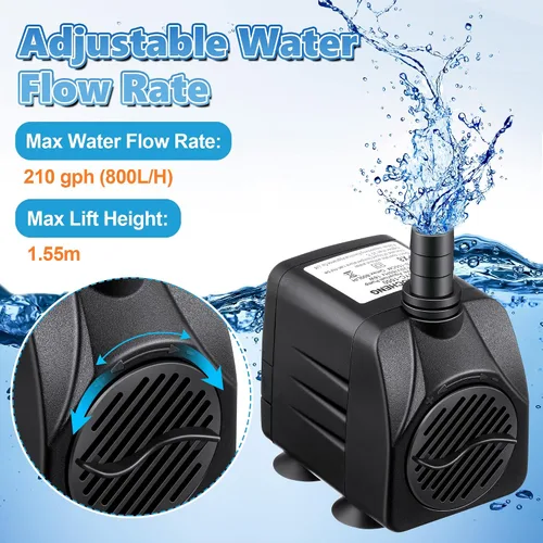 Miniatura 4 de Paquete de 2 bombas sumergibles de fuente de 15 W 220 GPH con 12 luces LED de color, bomba de fuente pequeña con 4 boquillas de pulverización