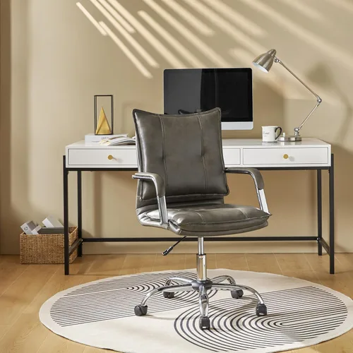 Miniatura 21 de HULALA HOME Silla de escritorio de piel sintética para oficina en casa, silla giratoria ajustable para computadora con patas y brazos dorados, Patas