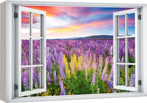 Miniatura 38 de wall26 - Cuadro en lienzo para pared, vista de ventana, río neón turquesa, rápido, bosque, lago, arroyo, naturaleza salvaje, fotografía, realismo