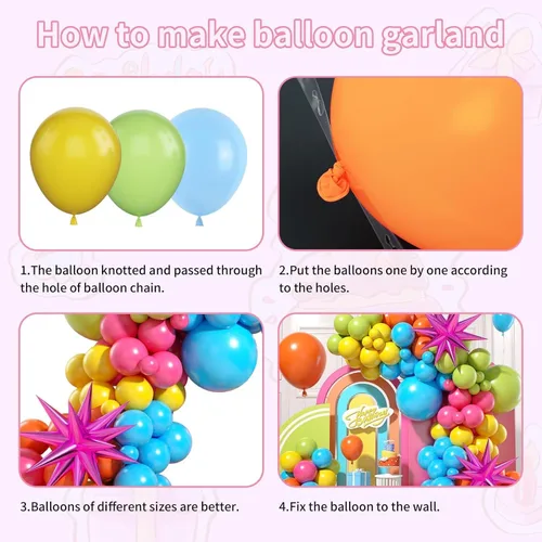 Miniatura 3 de Arco de globos de color verde, azul, amarillo y naranja, guirnalda de globos de arcoíris con globos de látex rosa, rojo, amarillo, naranja, azul