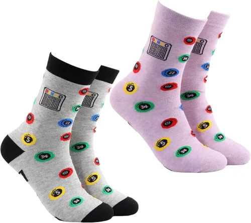 Miniatura 3 de MBMSO Divertidos calcetines de bingo – 2 pares de calcetines de vestir para mujer de bingo loco 2pair Crazy Bingo Señora Gris