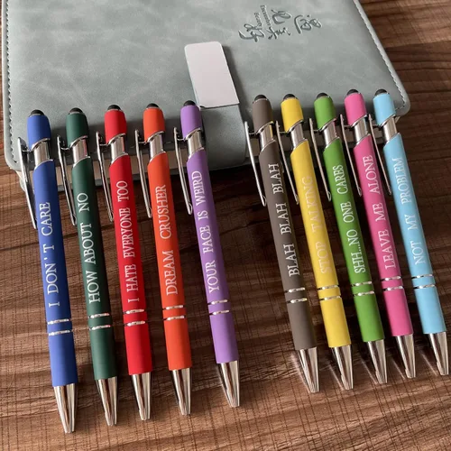 Miniatura 3 de Jxueych 10 bolígrafos motivacionales con citas sarcásticas, regalos de oficina, 2 en 1, elegante lápiz capacitivo de metal para pantallas táctiles
