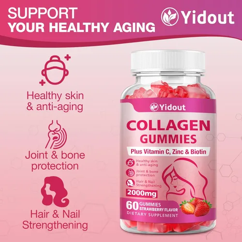 Miniatura 2 de Gomitas de colágeno con vitamina C y biotina, 200 mg de péptidos de colágeno para cabello, piel y uñas, apoyo para hombres y mujeres. Suplemento