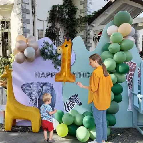 Miniatura 5 de Globos de jirafa para el primer cumpleaños de 40 pulgadas, globo grande número 1, decoraciones de cumpleaños salvaje, suministros de primera fiesta