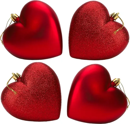 Miniatura 7 de Bolas en forma de corazón de 4 a 3.937 in, diseño mate y purpurina, adornos de Navidad (rosa bebé)