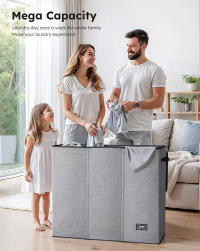 Miniatura 3 de SOLEDI Cesta de ropa sucia de 180L de 3 secciones, cesta de ropa sucia extra grande con tapa, cesta de ropa sucia con asa resistente, organizador