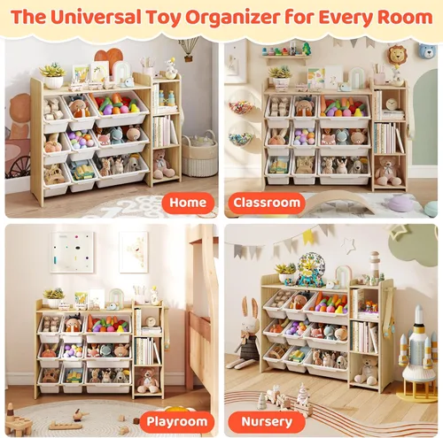 Miniatura 7 de DOREROOM Organizador de almacenamiento de juguetes con estantería, almacenamiento de juguetes para niños y organizadores con 3 estantes, 9