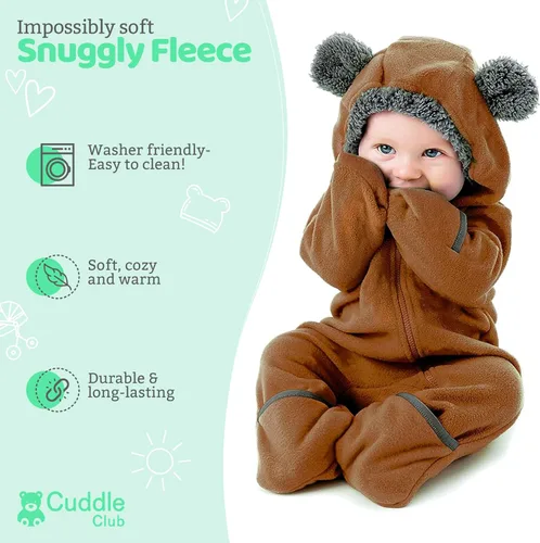 Miniatura 98 de Enterizo de vellón para bebé, rómper de una sola pieza con capucha para niños, ropa para exteriores, chaqueta infantil