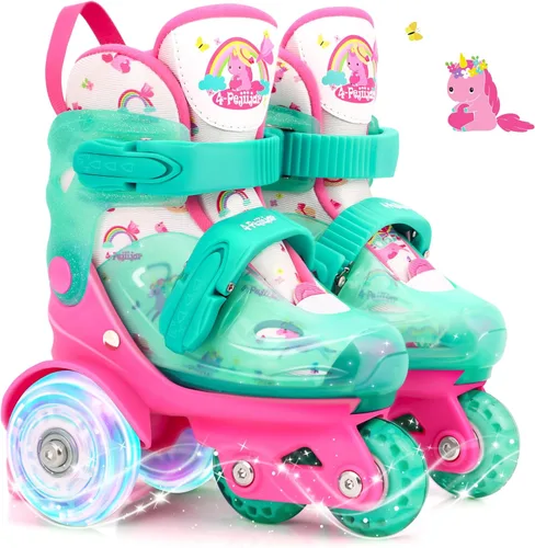 Patines de ruedas ajustables para niños, niñas y señoras con ruedas que se iluminan con flash (edad 3-9), equilibrio de tres puntos, empaque de caja
