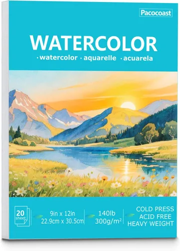 Pacocoast Papel para Acuarela, 9"X12" Cuaderno de Bocetos de Prensa Fría para Artistas, (300gsm/140lb) Fichas de Color para Acrílico, Gouache y
