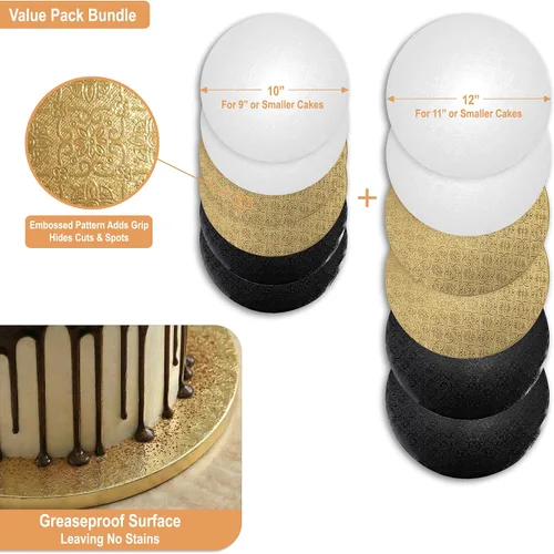 Miniatura 3 de Elegant Cake Drums - Tambores para tartas de 10 y 12 pulgadas en color blanco, dorado y negro (paquete de 12) Redondos circulares de 1/2 pulgada