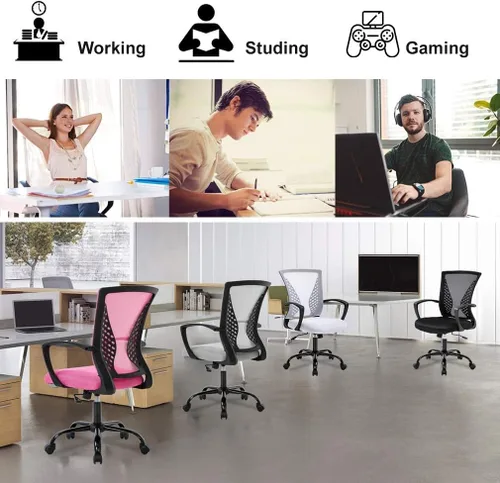 Miniatura 6 de Silla de oficina en casa, silla de escritorio ergonómica, silla de computadora de altura ajustable con soporte lumbar, reposabrazos de malla, silla