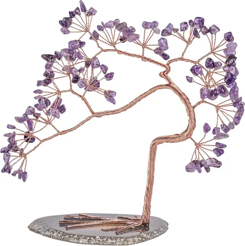 Miniatura 13 de rockcloud Árbol de dinero de cristal aguamarina con base de ágata, árbol bonsái de Feng Shui de la suerte para decoración de oficina y hogar