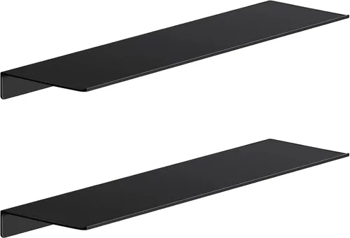 Miniatura 20 de Danpoo Pequeño estante flotante para almacenamiento en la pared, mini estante de exhibición para coleccionables, estante de pared de metal para Negro