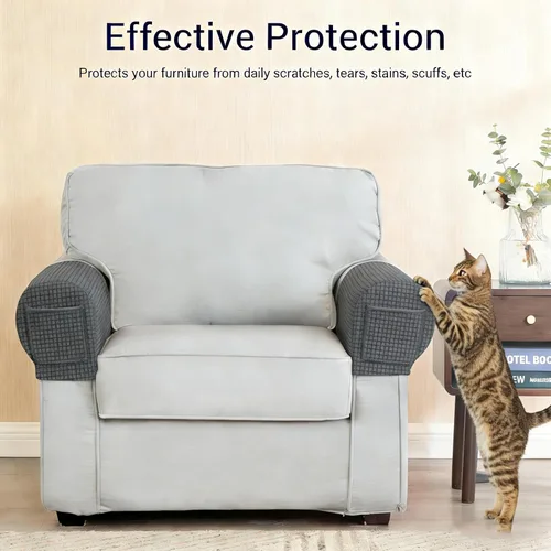 Juego de 2 fundas elásticas para brazos de sofá con bolsillo, fundas extraíbles antideslizantes para reposabrazos para sillón reclinable y sillones,