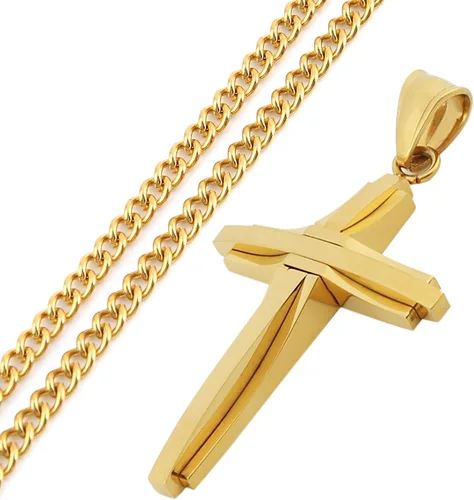 Miniatura 16 de HZMAN collar con colgante de cruz de acero inoxidable pulido, con cadena de 24 in, para hombre
