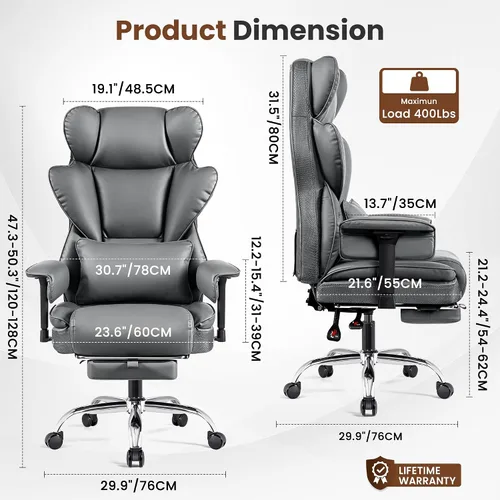 Miniatura 3 de BESTFAIR Silla de oficina grande y alta, silla ejecutiva de respaldo alto con reposapiés y soporte lumbar para personas pesadas, brazos ajustables