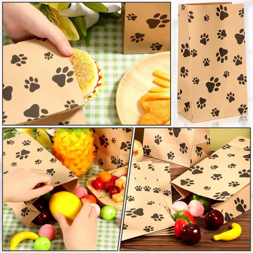 Miniatura 6 de Meanplan - 200 bolsas de papel con huella de papel para perros, bolsas a granel para almuerzo, aperitivos, pan, dulces, sándwich, palomitas de maíz