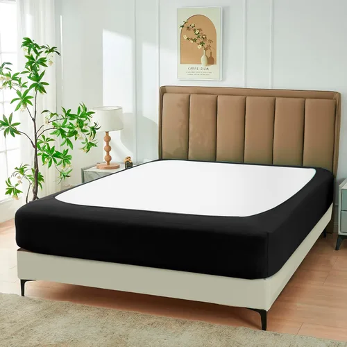 Miniatura 8 de Biscaynebay - Cubierta decorativa para somier tamaño Twin y Twin XL, falda de cama elástica de punto de jersey negro de lujo, envoltura de 4 lados