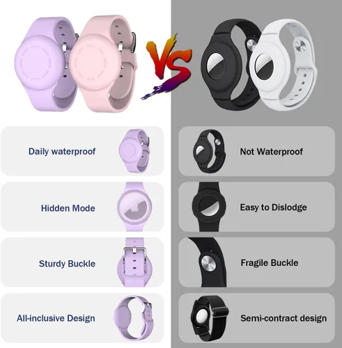 Miniatura 2 de R-fun Impermeable para Pulseras Air Tag [Paquete de 2] Compatible con Localizadores de Air Tag de Apple con Silicona Suave, Funda Protectora