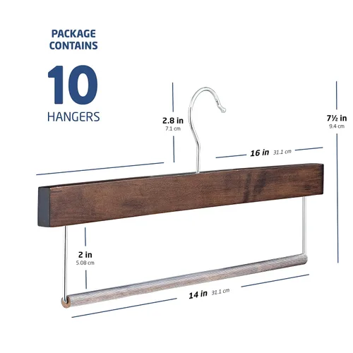 Miniatura 7 de ZOBER Perchas de madera de alta calidad para pantalones y pantalones con barra antideslizante, acabado liso, perchas de madera duraderas - Perchas