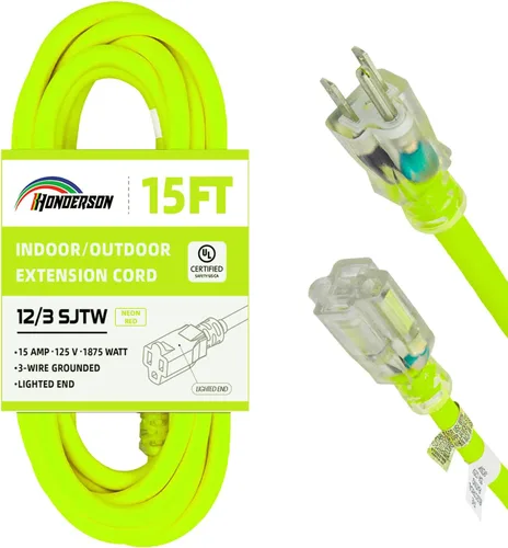 Miniatura 17 de Cable de extensión para interiores y exteriores, resistente a la intemperie con extremo iluminado, certificación UL, calibre 12, 20 pies, color Azul
