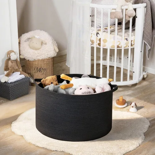 Miniatura 6 de MEGASKET Cesta grande de manta negra, 22 x 22 x 14 pulgadas, contenedor de cuerda tejida para almacenamiento, caja de almacenamiento de juguetes