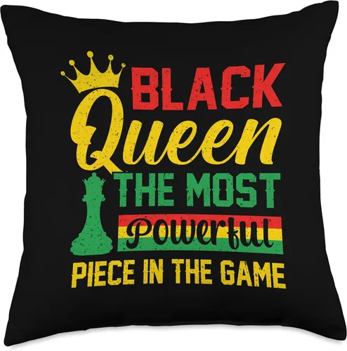 Black Queen The Most Powerful Piece The Game Black History Throw Pillow