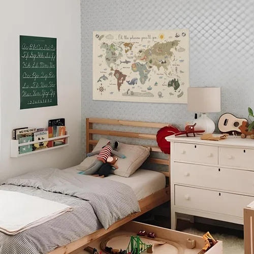 Miniatura 4 de Wheatwin Decoración de sala de juegos, pancarta de mapa del mundo para niños, mapas del mundo para pared, mapa del mundo, lindo tapiz de animales