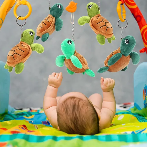 Miniatura 5 de 15 piezas de mini animales de peluche de tortuga marina a granel de 5.5 pulgadas, llavero de peluche de adorables criaturas para cumpleaños, playa