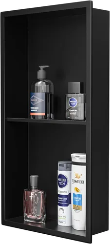 Miniatura 26 de Nicho de ducha de acero inoxidable de 24 x 12 pulgadas, cepillado, no necesita azulejos, nicho de pared con estantes dobles, estante de ducha