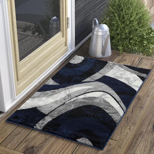 Miniatura 26 de Yafa Home Fashion Alfombra moderna y contemporánea con diseño de remolinos, lujosa, elegante y moderna (negro/gris, 2 pies x 3 pies)