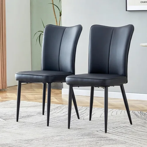 Miniatura 3 de Juego de 2 sillas de comedor con cojines de cuero, sillas de comedor modernas con marco de metal dorado, sillas de comedor para cocina y comedor